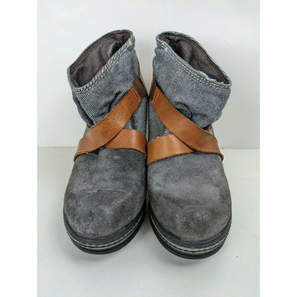 Diesel Booties Leather and denim heeled boots y2k blue tan size 6 - Picture 4 of 8